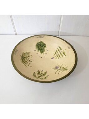 Hand Painted Folk Art Dough Bowl with Herbs